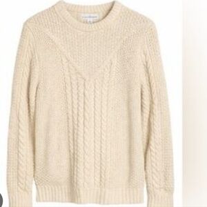 L.L. Bean Signature Fisherman Classic Cotton Cable knit Cream Sweater XL